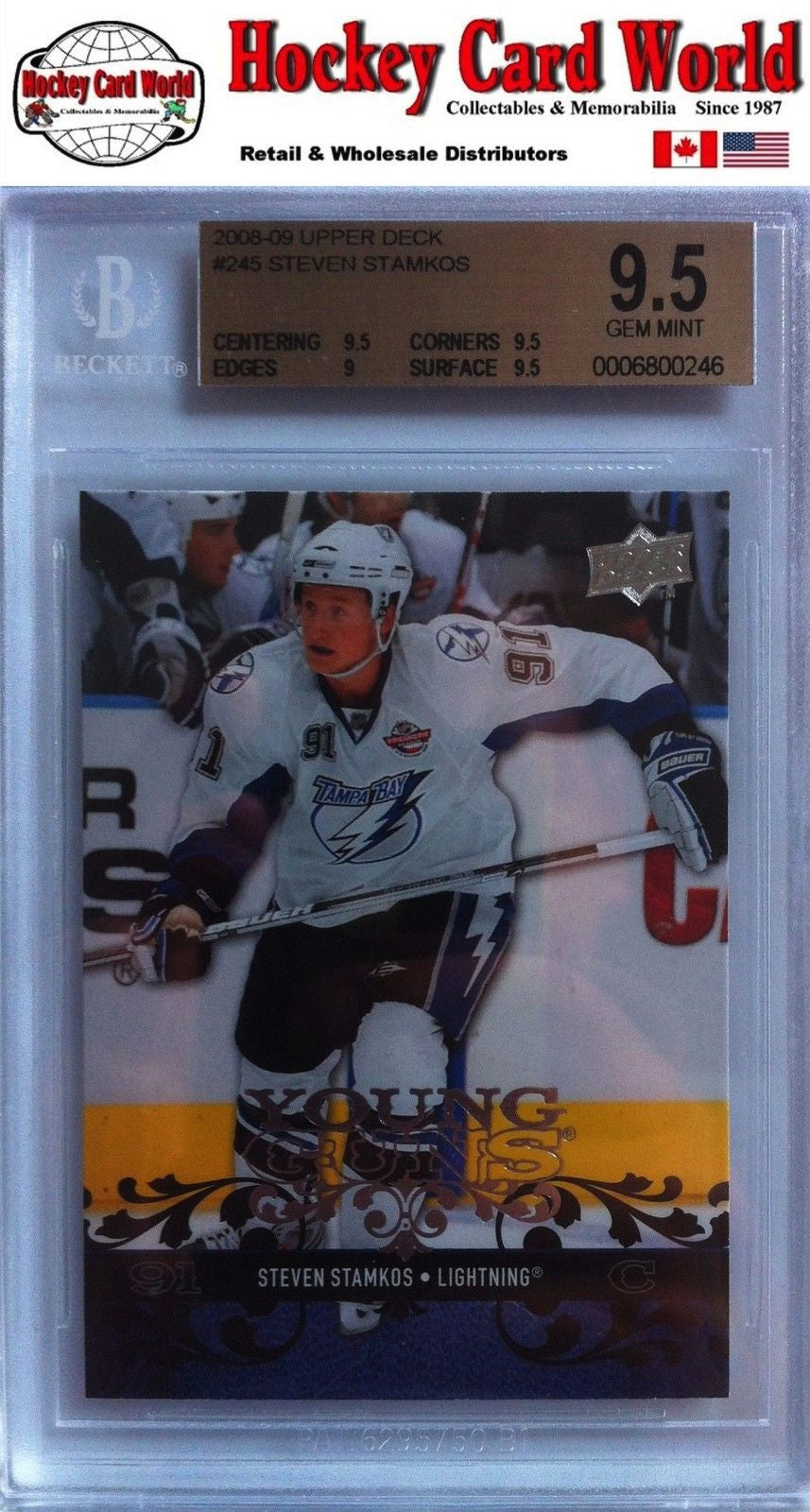 2008-09 Upper Deck STEVEN STAMKOS BGS 9.5 Young Guns RC 9.5 9 9.5 9.5