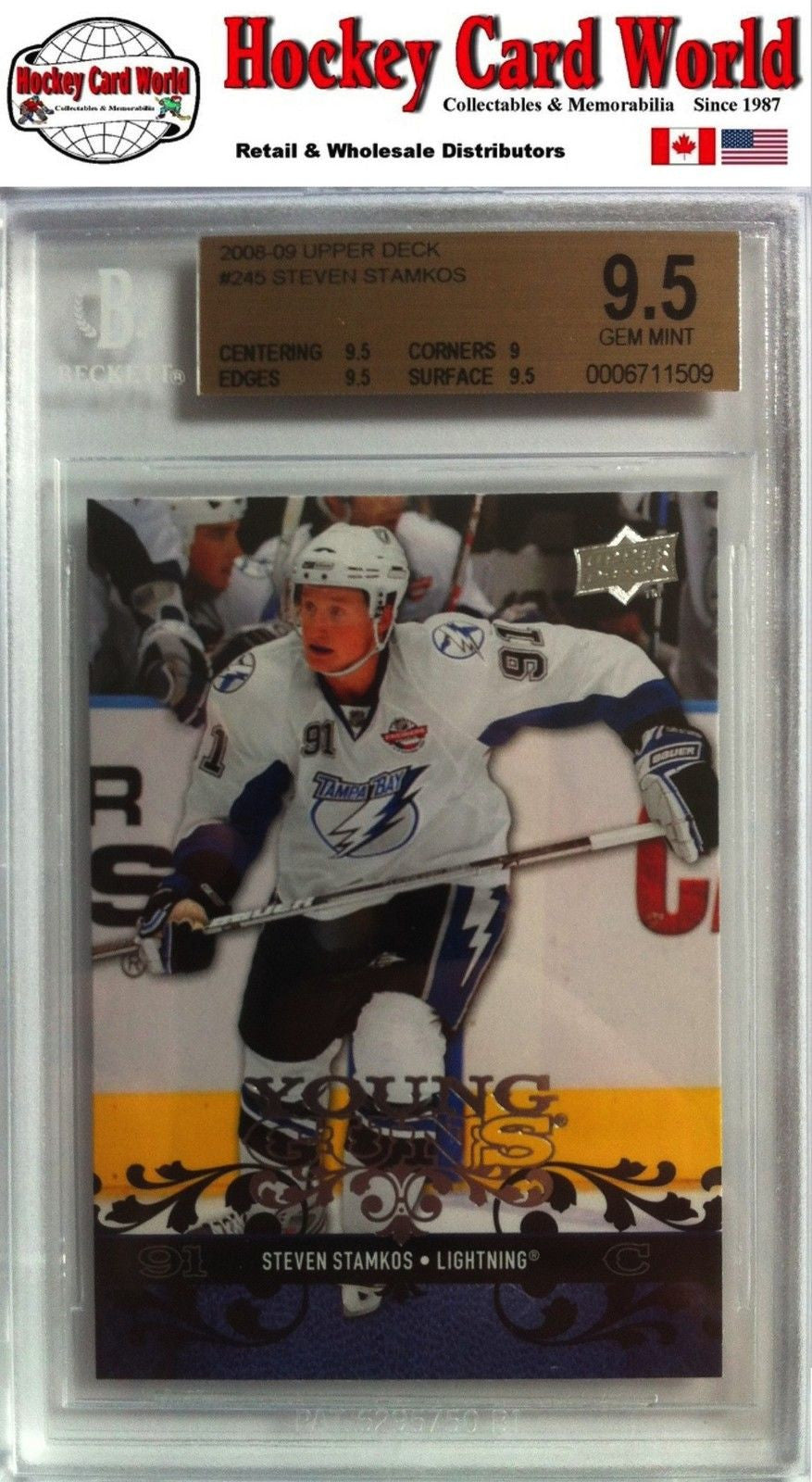 2008-09 Upper Deck STEVEN STAMKOS BGS 9.5 Young Guns RC 9.5 9.5 9 9.5