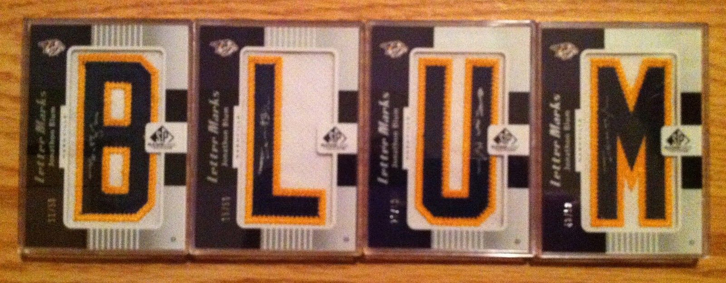 2011-12 SP Game Used JONATHON BLUM Autograph Letter Marks Nameplate Auto Image 1