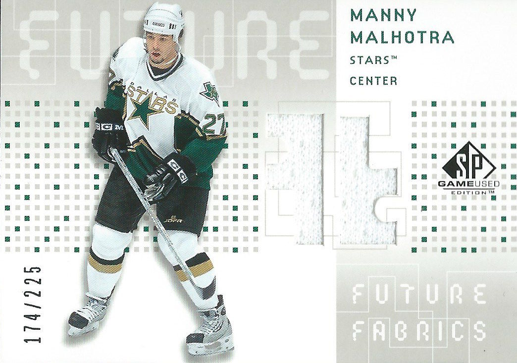 2002-03 UD SP Game Used Future MANNY MALHOTRA 174/225 Jersey NHL 01952 Image 1