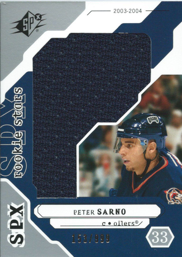 2003-04 SPX PETER SARNO Jersey RC 153/999 Rookie Edmonton Oilers 00081 Image 1