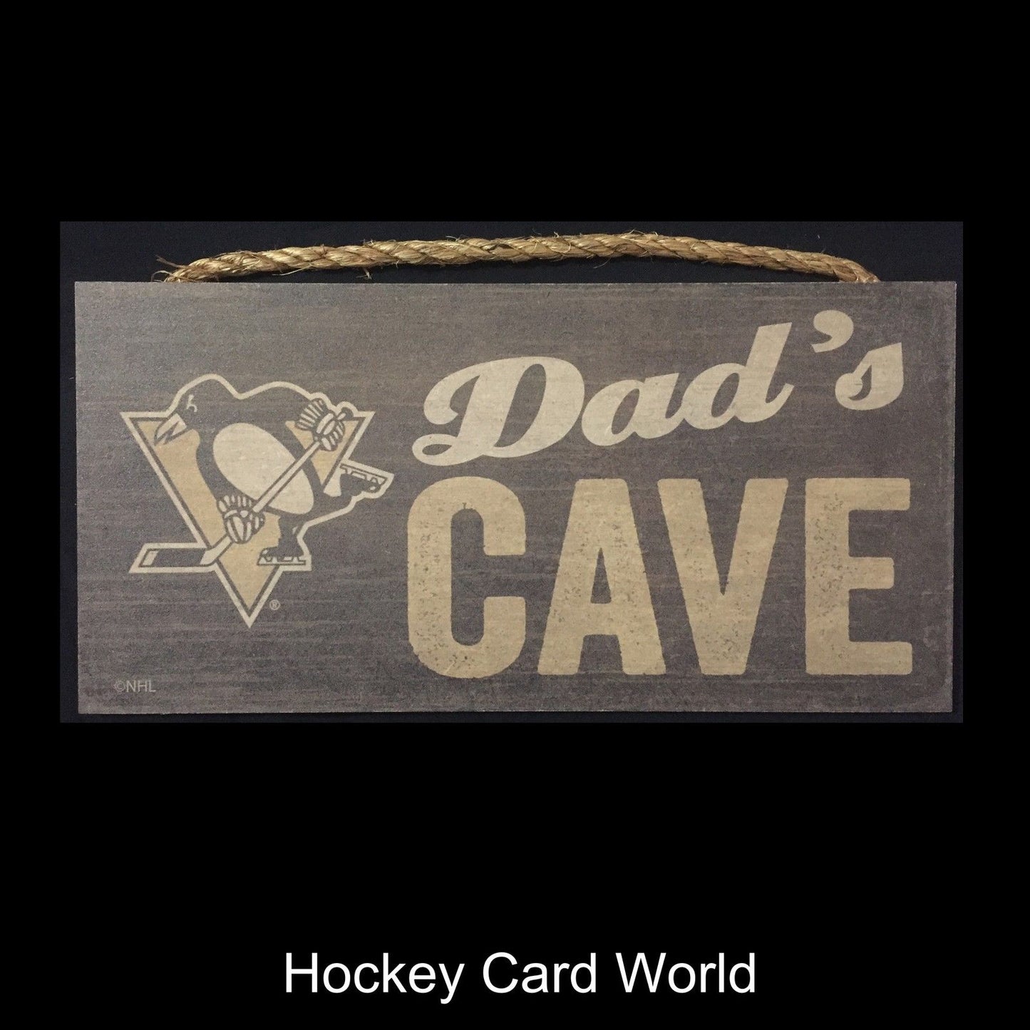 Pittsburgh Penguins 6" x 12" Wooden "Dads Cave" Sign NHL Official Licensed Image 1