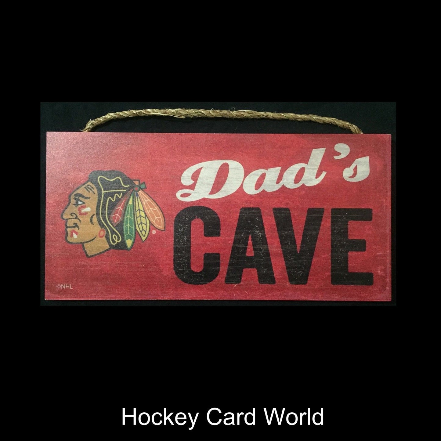 Chicago Blackhawks 6" x 12" Wooden "Dads Cave" Sign NHL Official Licensed Image 1