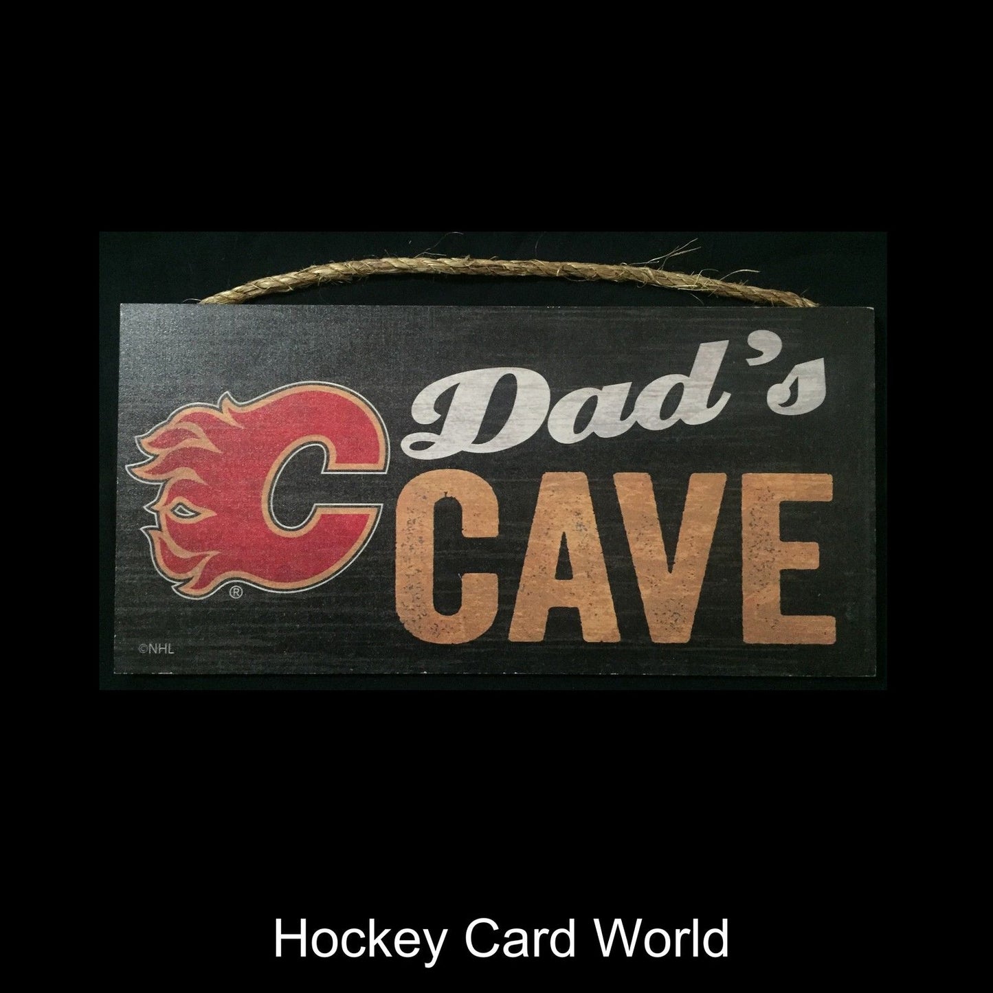 Calgary Flames 6" x 12" Wooden "Dads Cave" Sign NHL Official Licensed Image 1