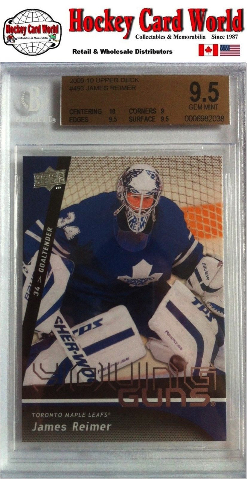 2009-10 Upper Deck JAMES REIMER BGS 9.5 Young Guns RC 10 9.5 9 9.5