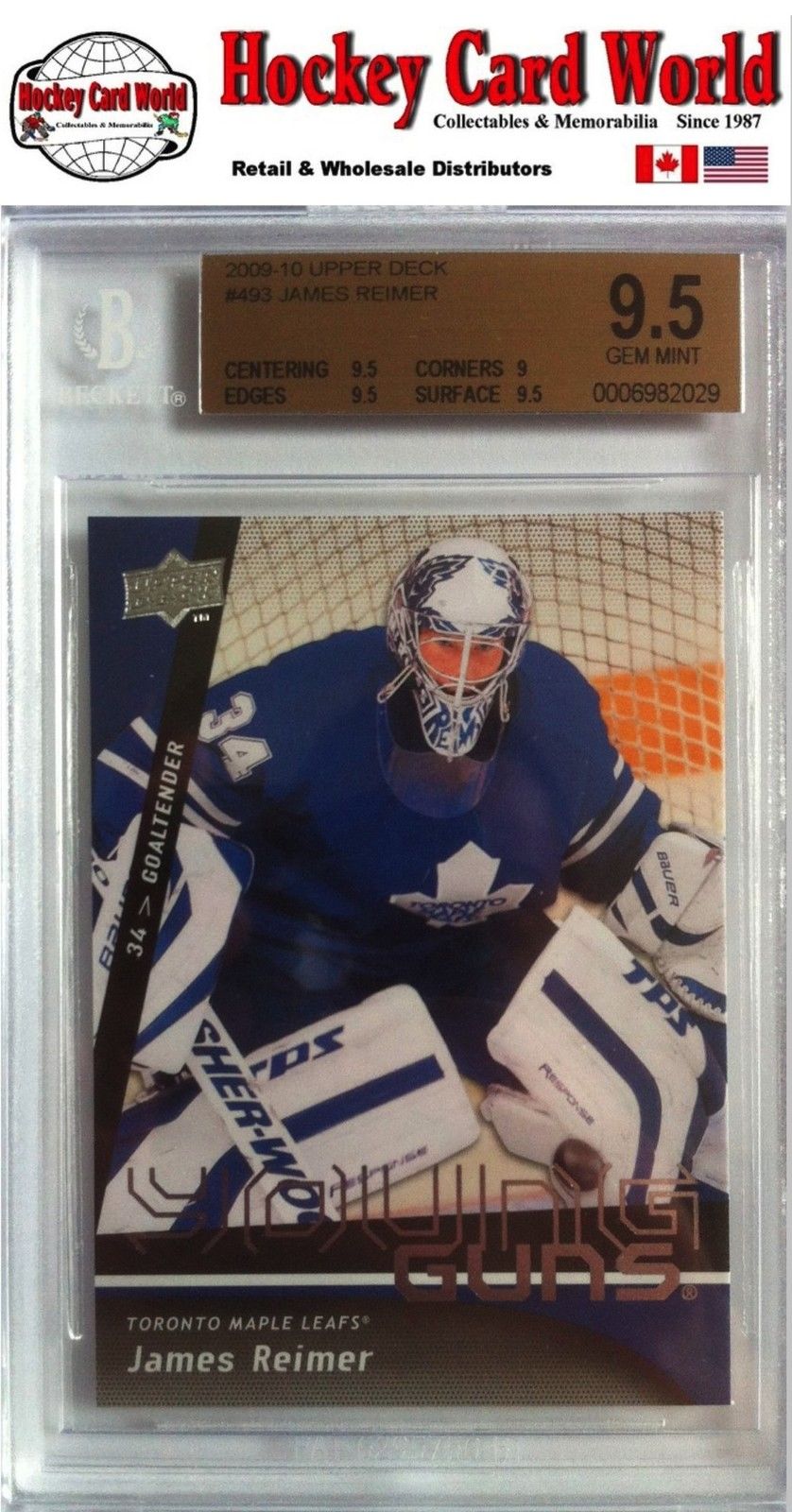 2009-10 Upper Deck JAMES REIMER BGS 9.5 Young Guns RC 9.5 9.5 9 9.5 Image 1