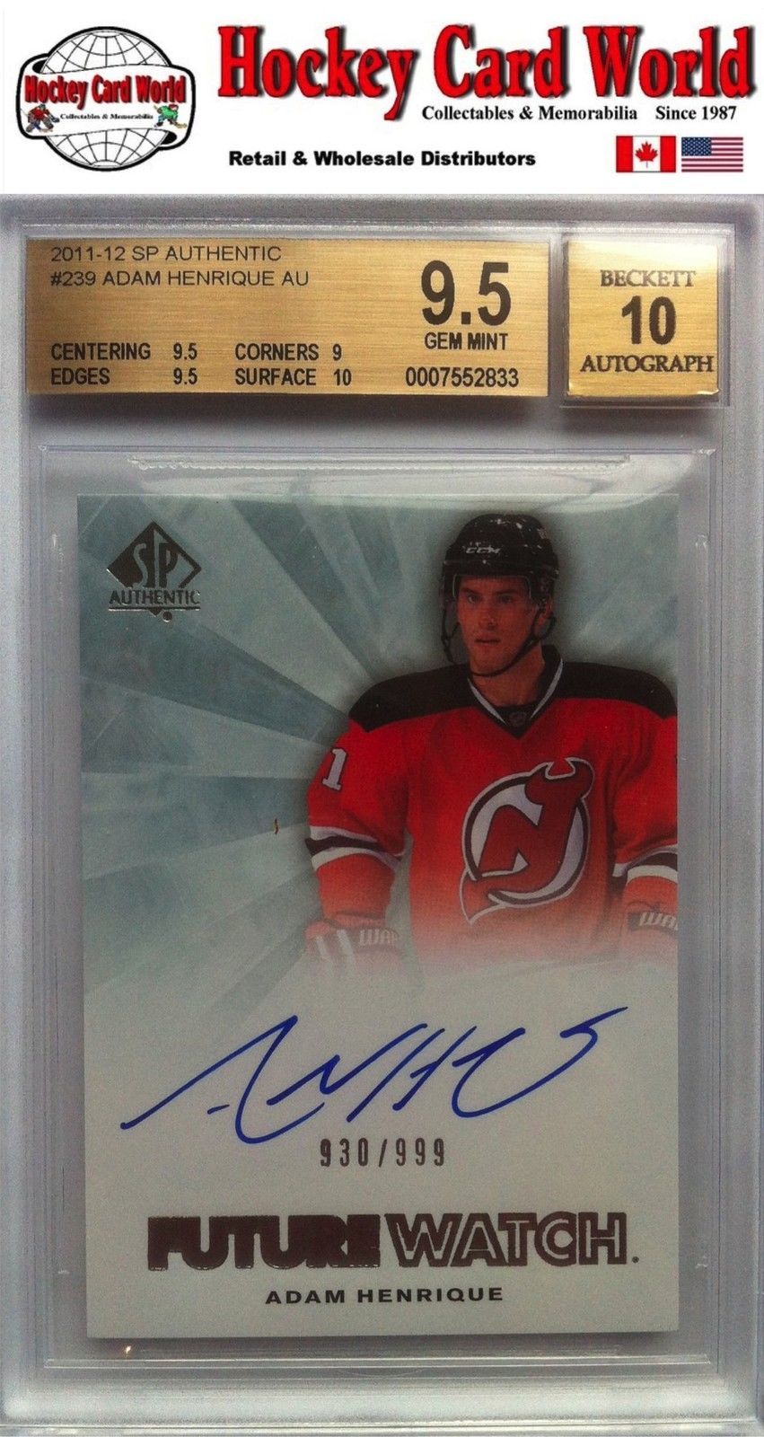 2011-12 SP Authentic ADAM HENRIQUE Auto RC BGS 9.5 - 930/999 BGS 10 Auto Image 1