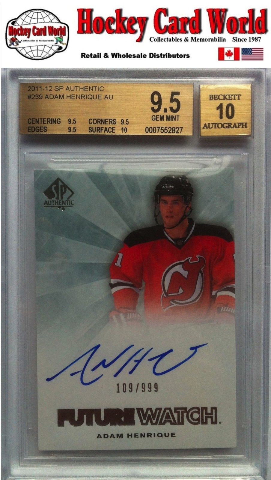 2011-12 SP Authentic ADAM HENRIQUE Auto RC BGS 9.5 - 109/999 BGS 10 Auto Image 1