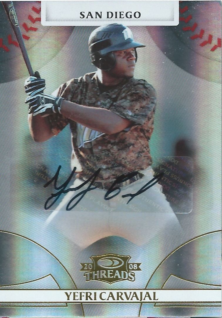 2008 Donruss Threads Gold YEFRI CARVAJAL #/999 Auto Signatures Image 1