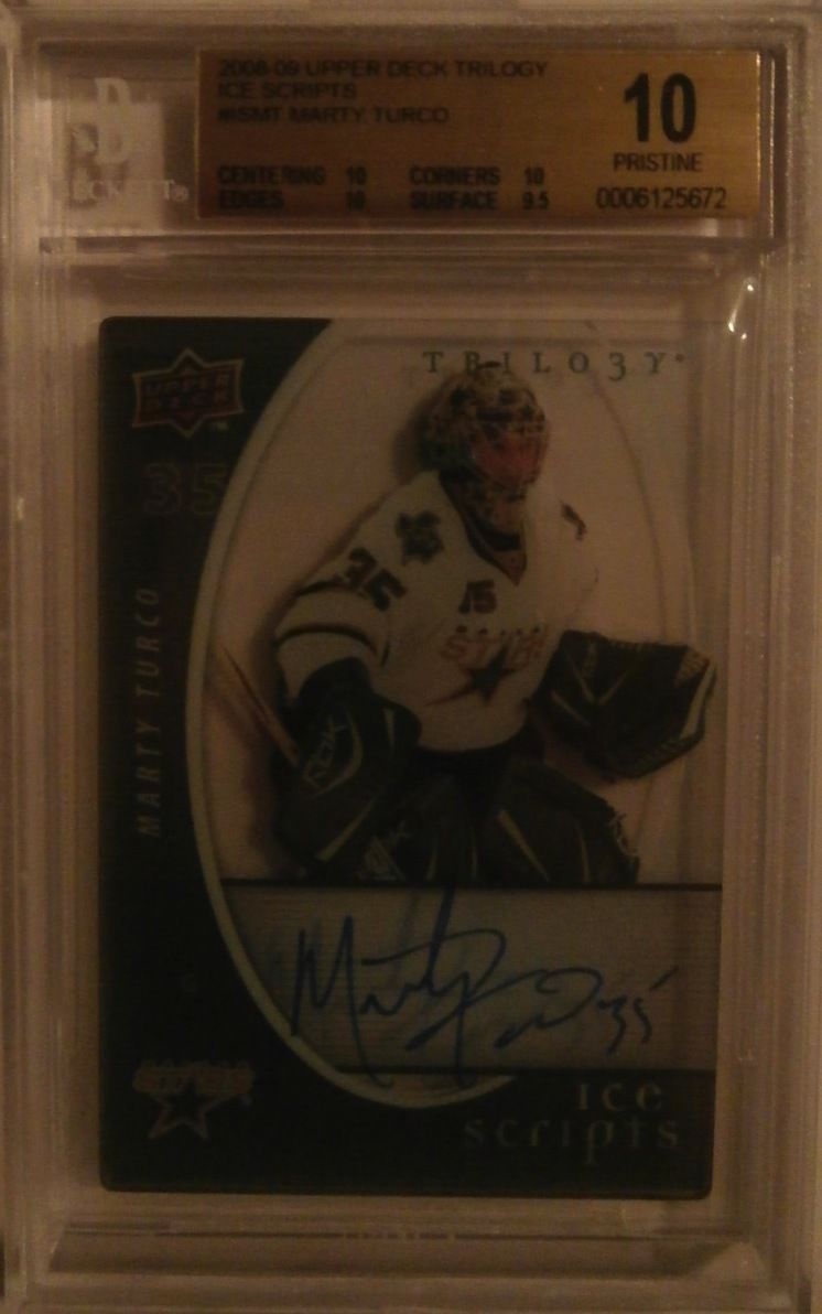 2008-09 UD Trilogy MARTY TURCO Auto BGS 10 Pristine Ice Scripts 10 Auto Image 1