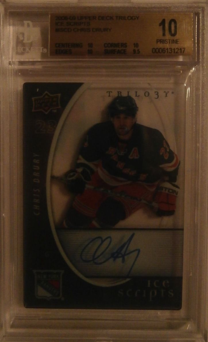 2008-09 UD Trilogy CHRIS DRURY Auto BGS 10 Pristine Ice Scripts 10 Auto Image 1