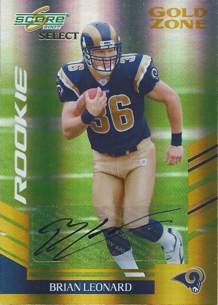 2007 Select Auto Gold Zone $25 BRIAN LEONARD 17/25 Autograph NFL 01053