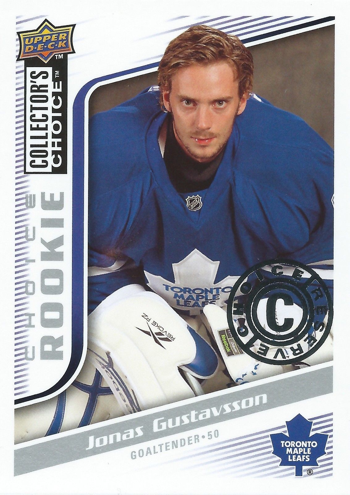 2009-10 Collector's Choice Reserve JONAS GUSTAVSSON $20 Rookie RC 00885 Image 1