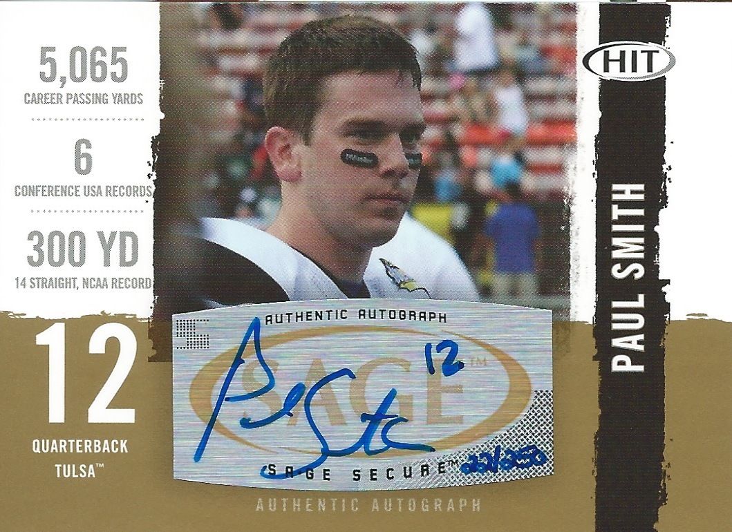 2008 Sage Autographs Gold $20 PAUL SMITH 22/250 Auto Autograph NFL 01085 Image 1