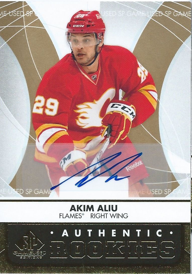 2012-13 SP Game Used Gold AKIM ALIU Auto Rookie Calgary Flames RC 00056 Image 1