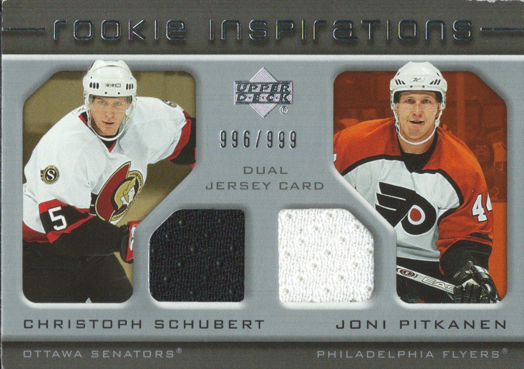 2005-06 Upper Deck Rookie Update SCHUBERT / PITKANEN 996/999 Jersey 01815 Image 1