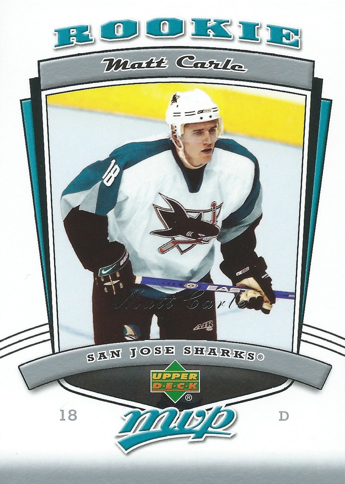 2006-07 MVP MATT CARLE RC Upper Deck Rookie San Jose Sharks 00914 Image 1