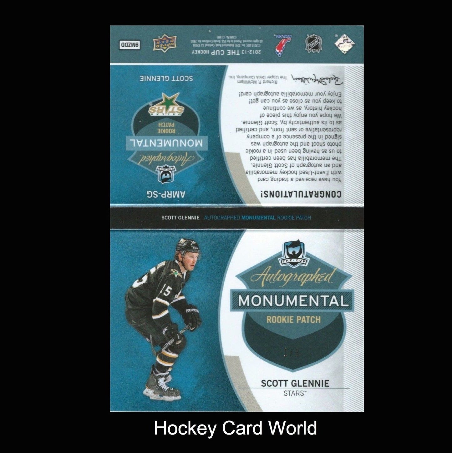 2012-13 The Cup Monumental SCOTT GLENNIE 1/3 Rookie Patch Auto UD Booklet