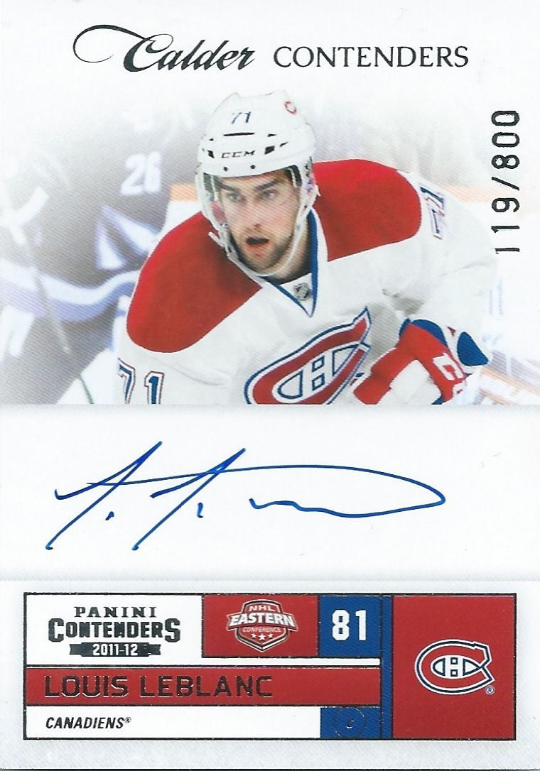 2011-12 Panini Contenders LOUIS LEBLANC Auto/RC #119/800 Rookie 00053