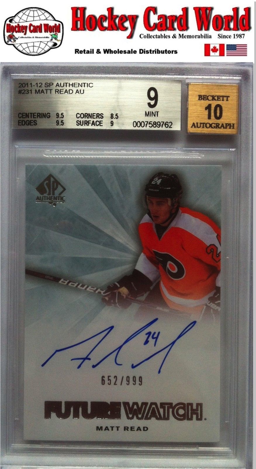 2011-12 SP Authentic MATT READ Auto RC BGS 9 - 652/999 BGS 10 Auto Image 1