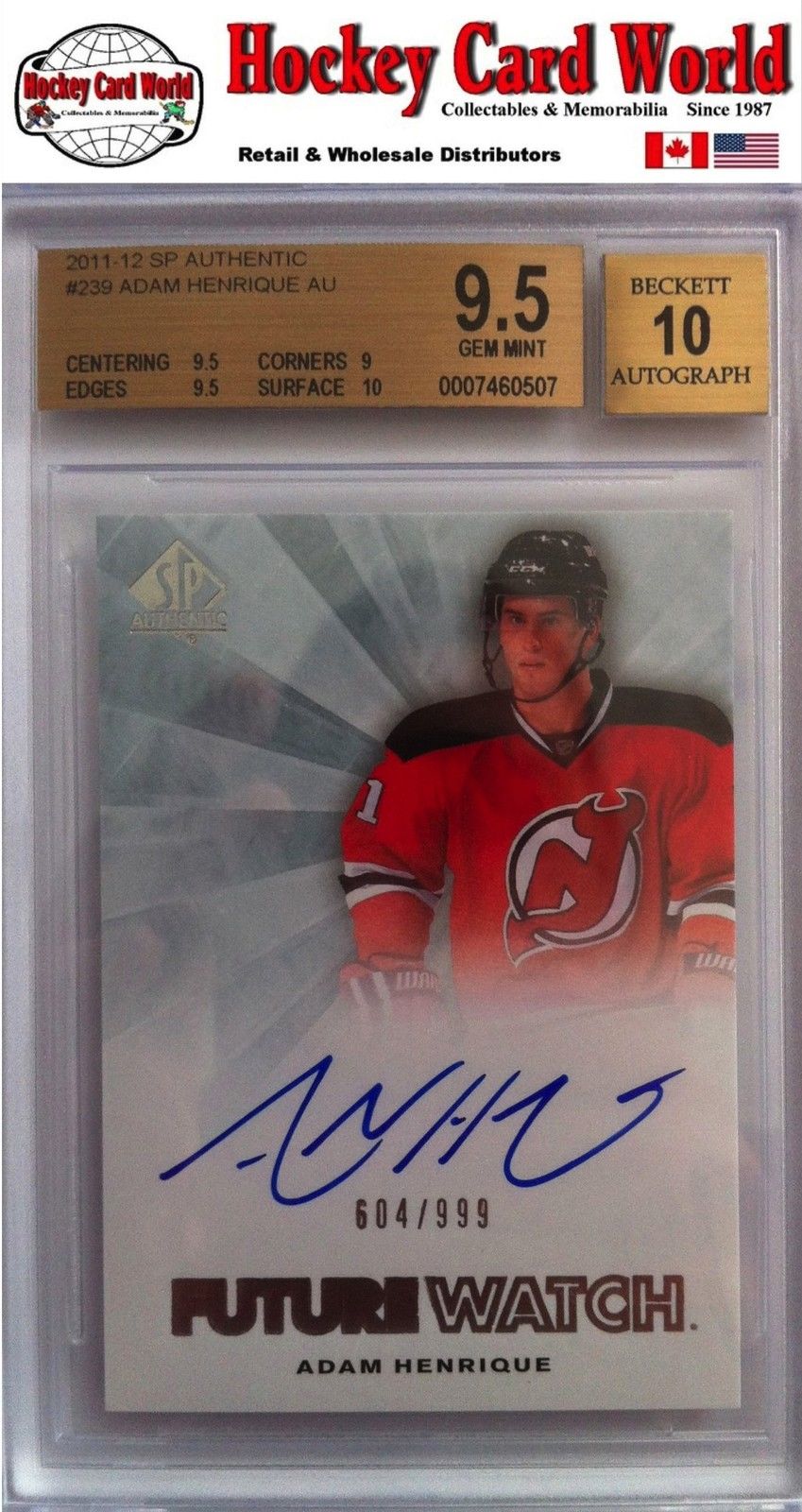 2011-12 SP Authentic ADAM HENRIQUE Auto RC BGS 9.5 - 604/999 BGS 10 Auto Image 1