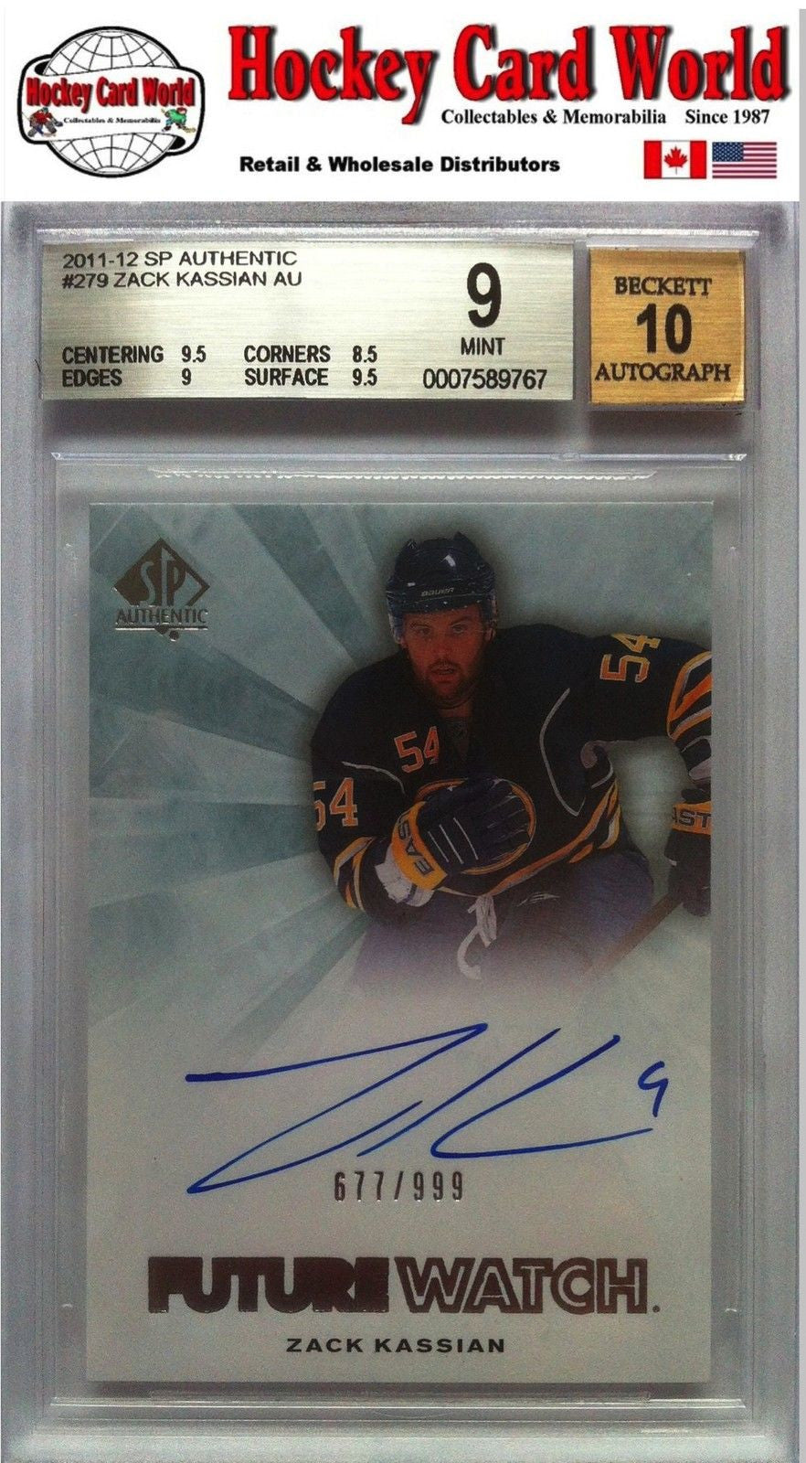2011-12 SP Authentic ZACK KASSIAN Auto RC BGS 9 - 677/999 BGS 10 Auto