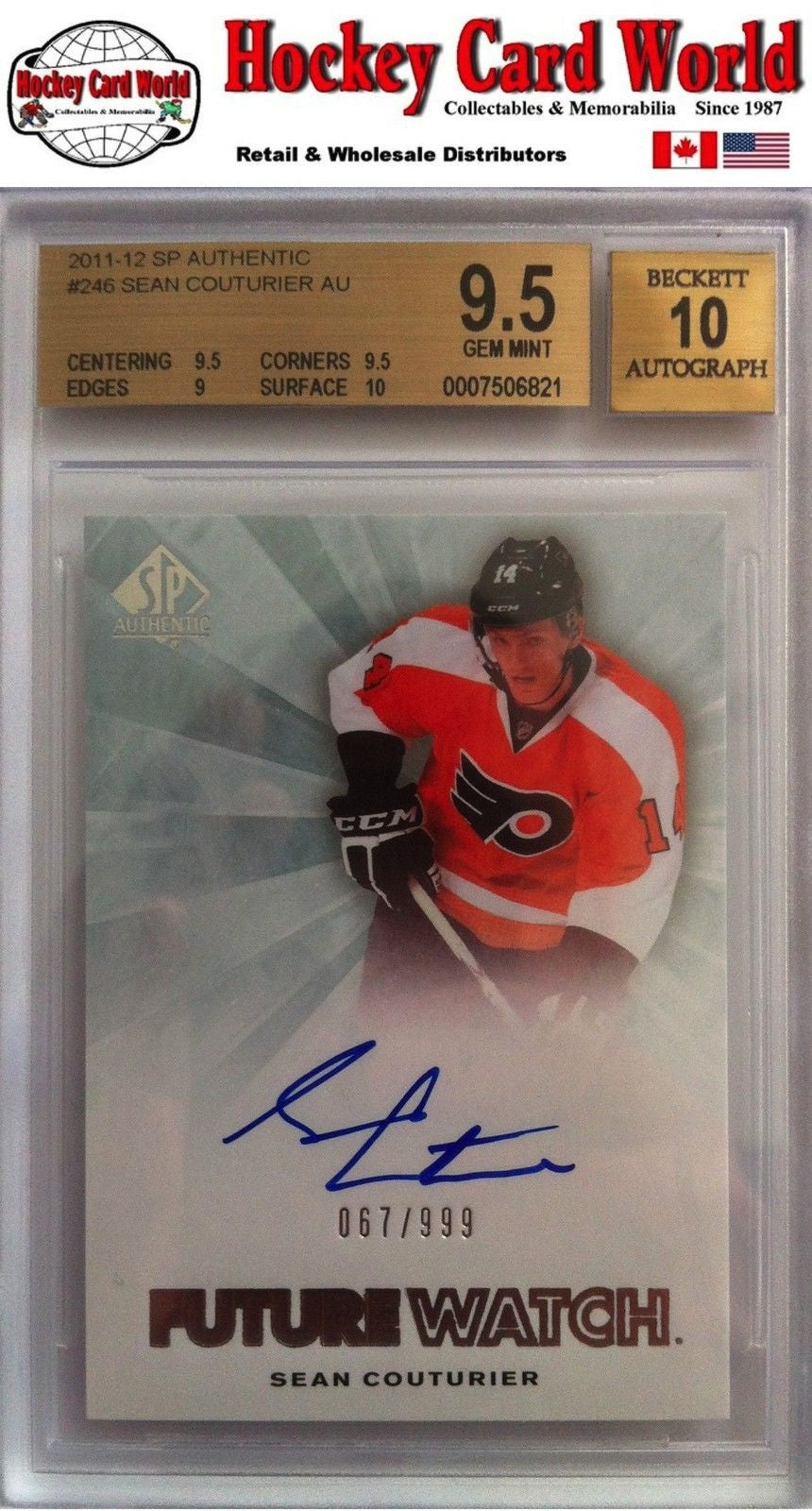 2011-12 SP Authentic SEAN COUTURIER Auto RC BGS 9.5 - 67/999 BGS 10 Auto