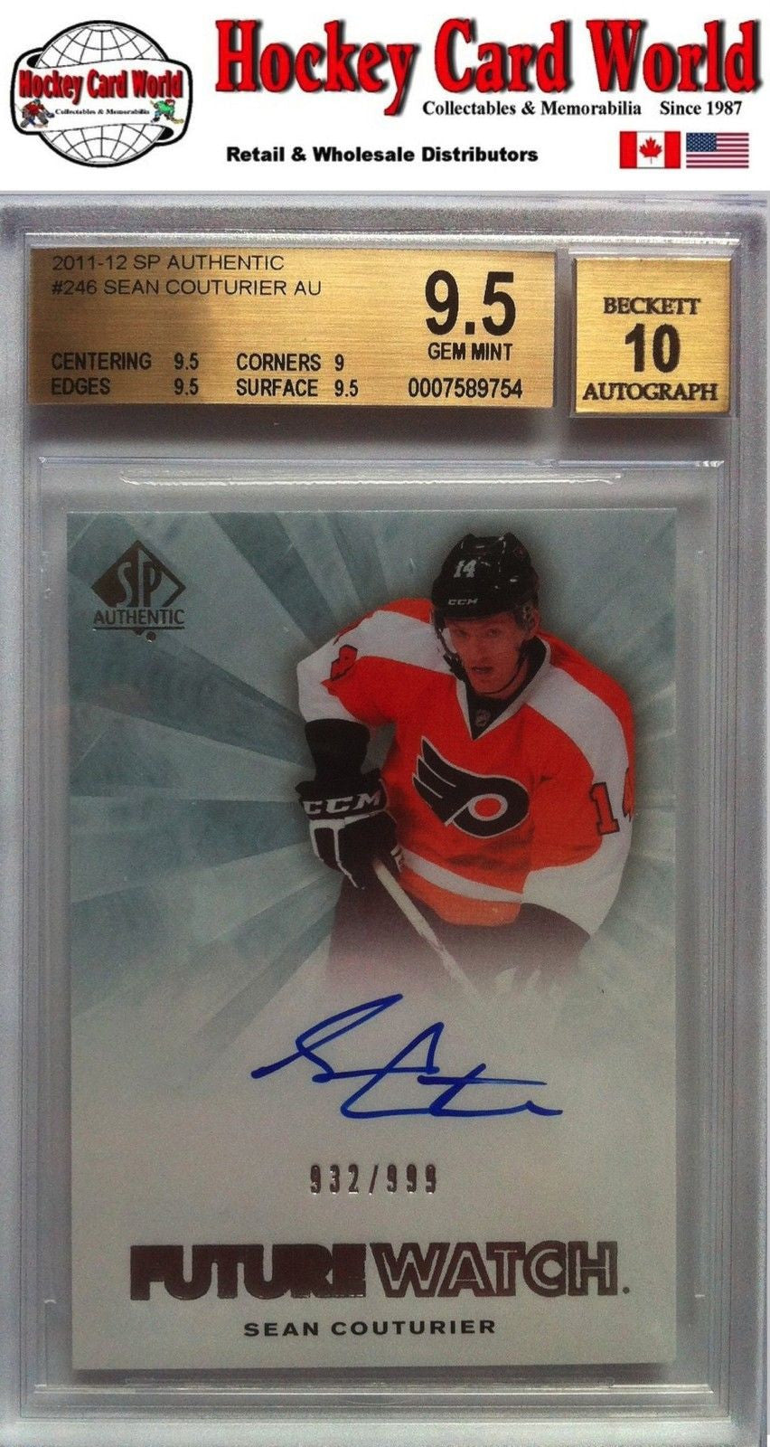 2011-12 SP Authentic SEAN COUTURIER Auto RC BGS 9.5 - 932/999 BGS 10 Auto