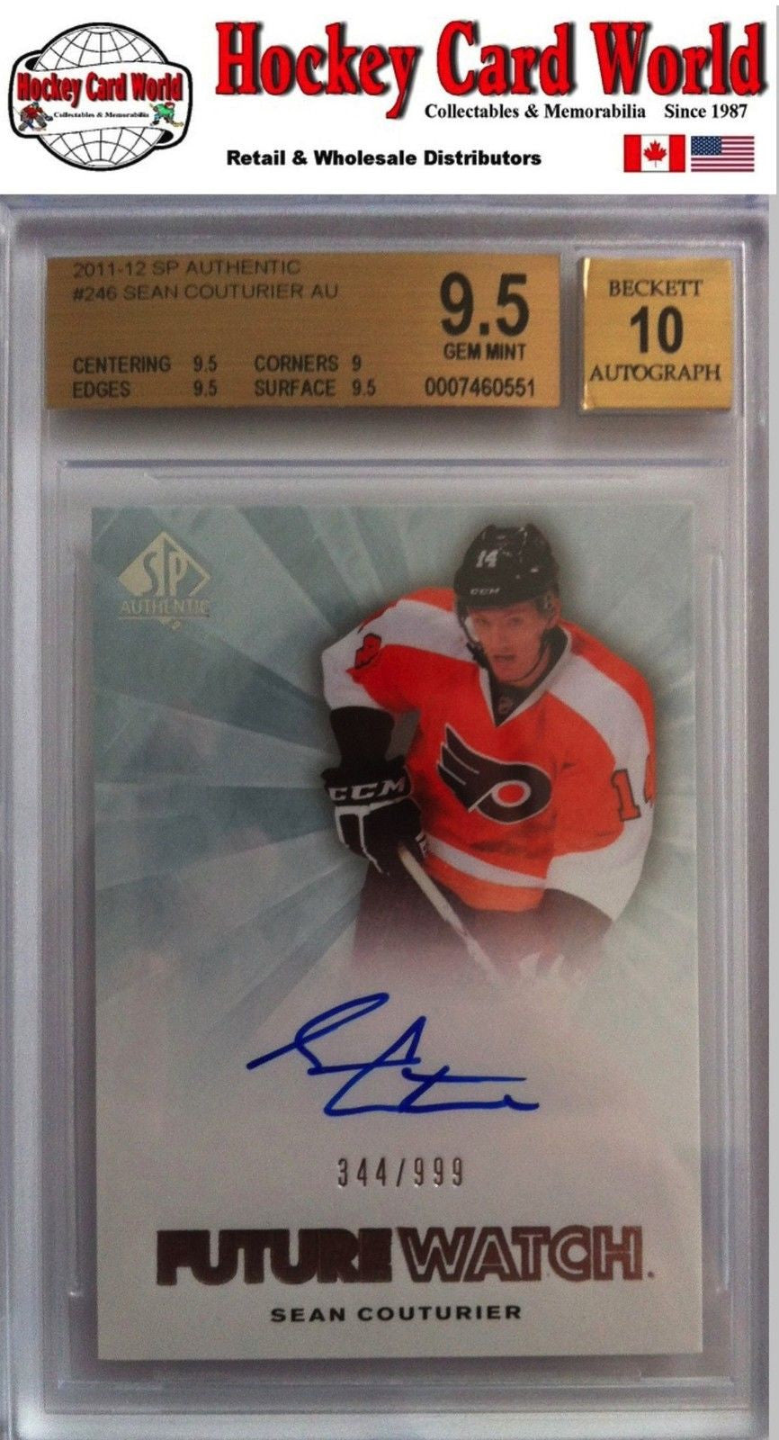 2011-12 SP Authentic SEAN COUTURIER Auto RC BGS 9.5 - 344/999 BGS 10 Auto