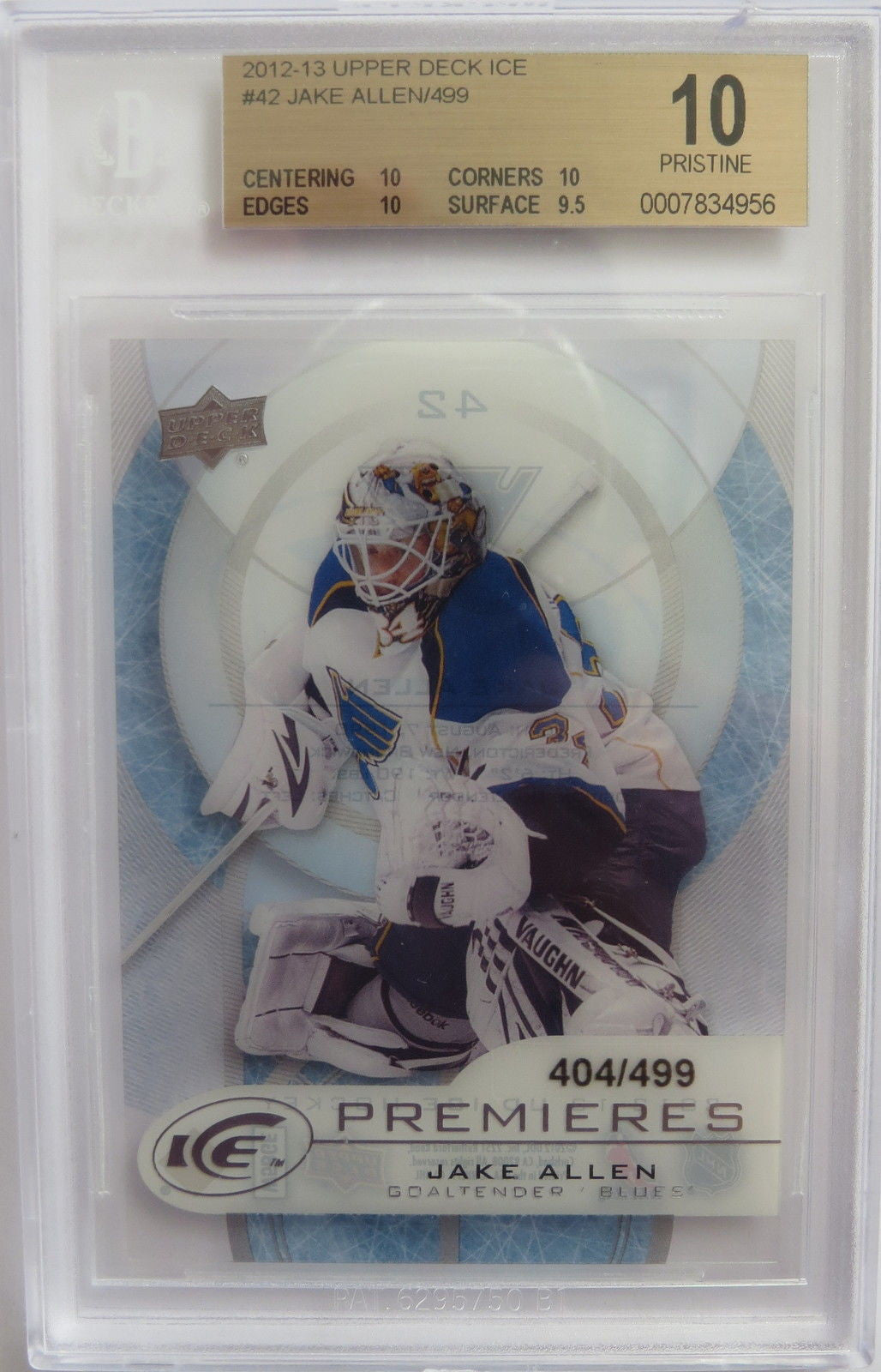 2012-13 Upper Deck Ice JAKE ALLEN 404/499 BGS 10 Pristine RC Rookie UD