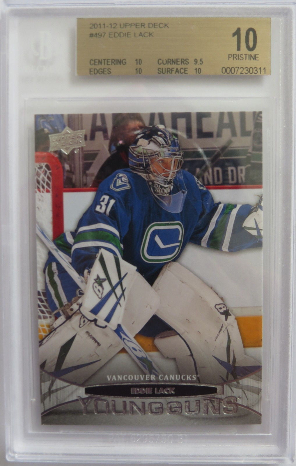 2013-14 Upper Deck EDDIE LACK BGS 10 Young Guns YG RC Vancouver Canucks