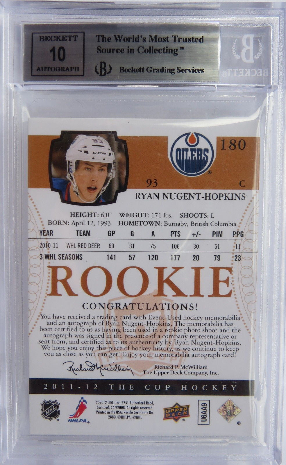 2011-12 The Cup Gold RYAN NUGENT-HOPKINS BGS 9 Rainbow 13/93 BGS 10 RC