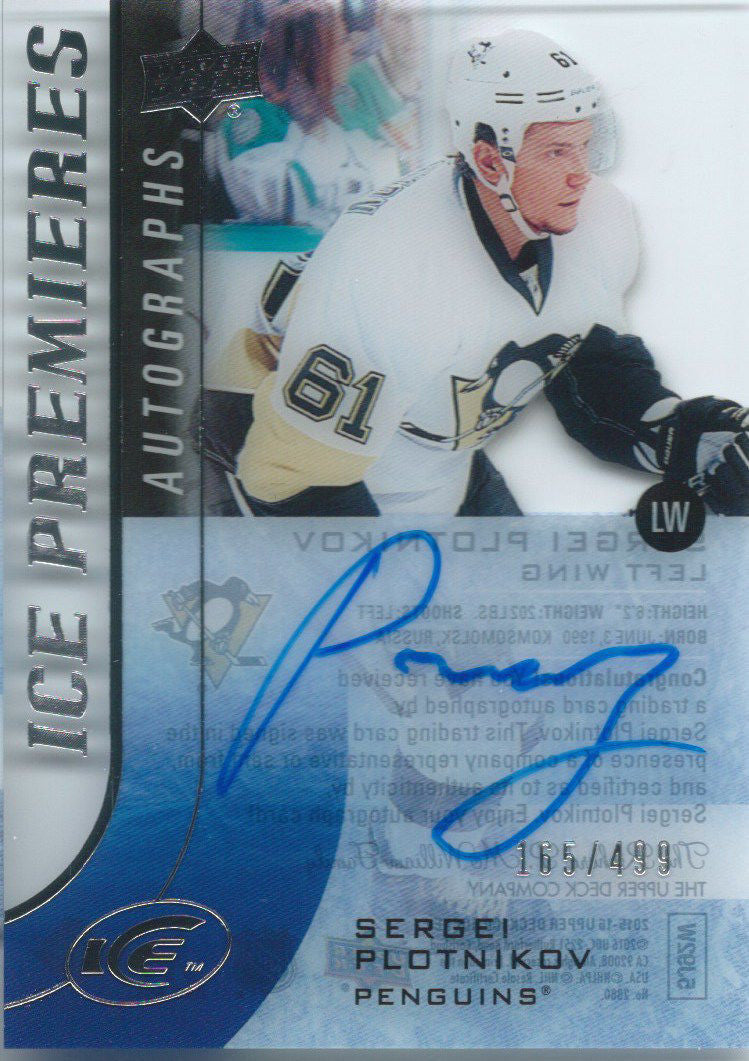 2015-16 Upper Deck Ice Premiers SERGEI PLOTNIKOV 165/499 Auto RC 02042