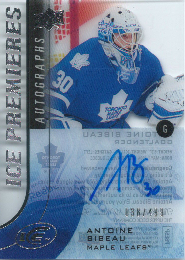 2015-16 Upper Deck Ice Premiers ANTOINE BIBEAU 38/499 Auto RC 02046