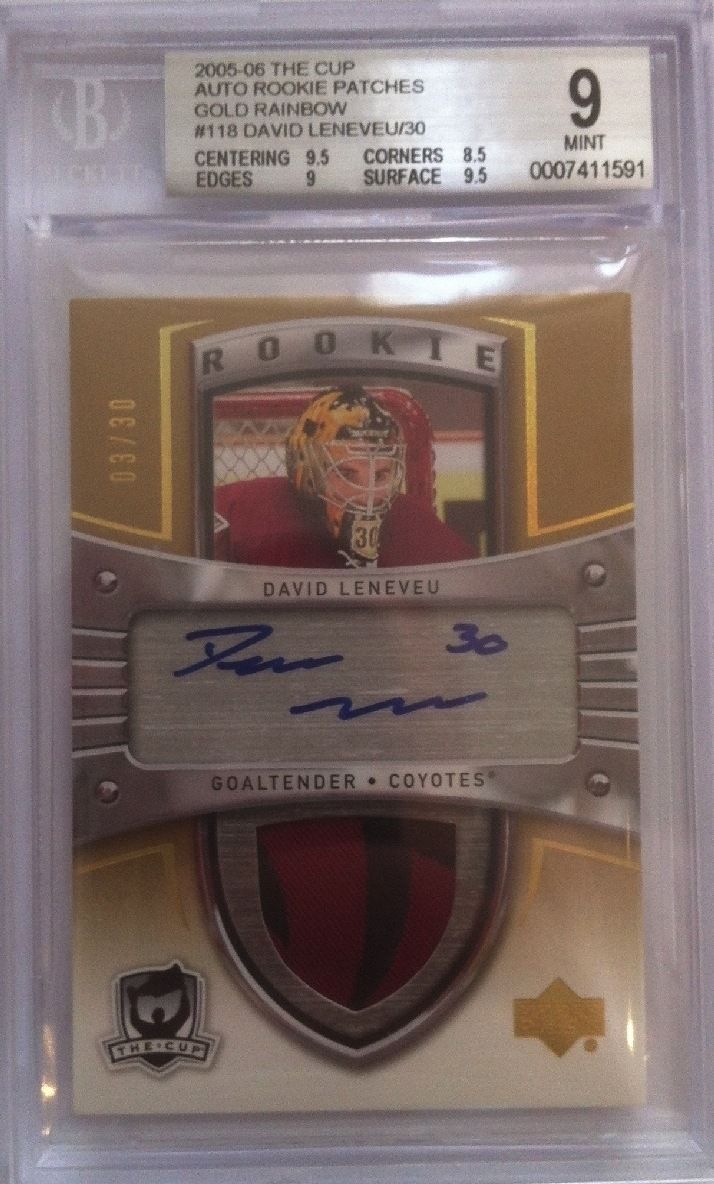 2005-06 The Cup Rainbow DAVID LENEVEU BGS 9 With BGS 10 Auto Patch 3/30 RC Image 1