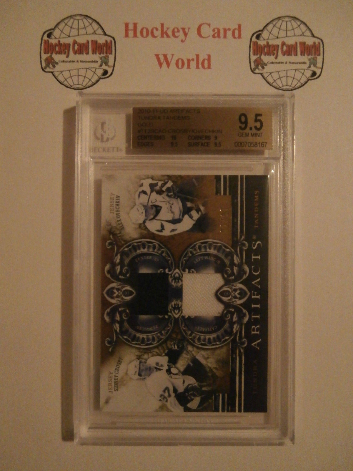 2010-11 Artifacts Gold CROSBY / OVECHKIN Jersey BGS 9.5 - 2/10 - UD Tundra