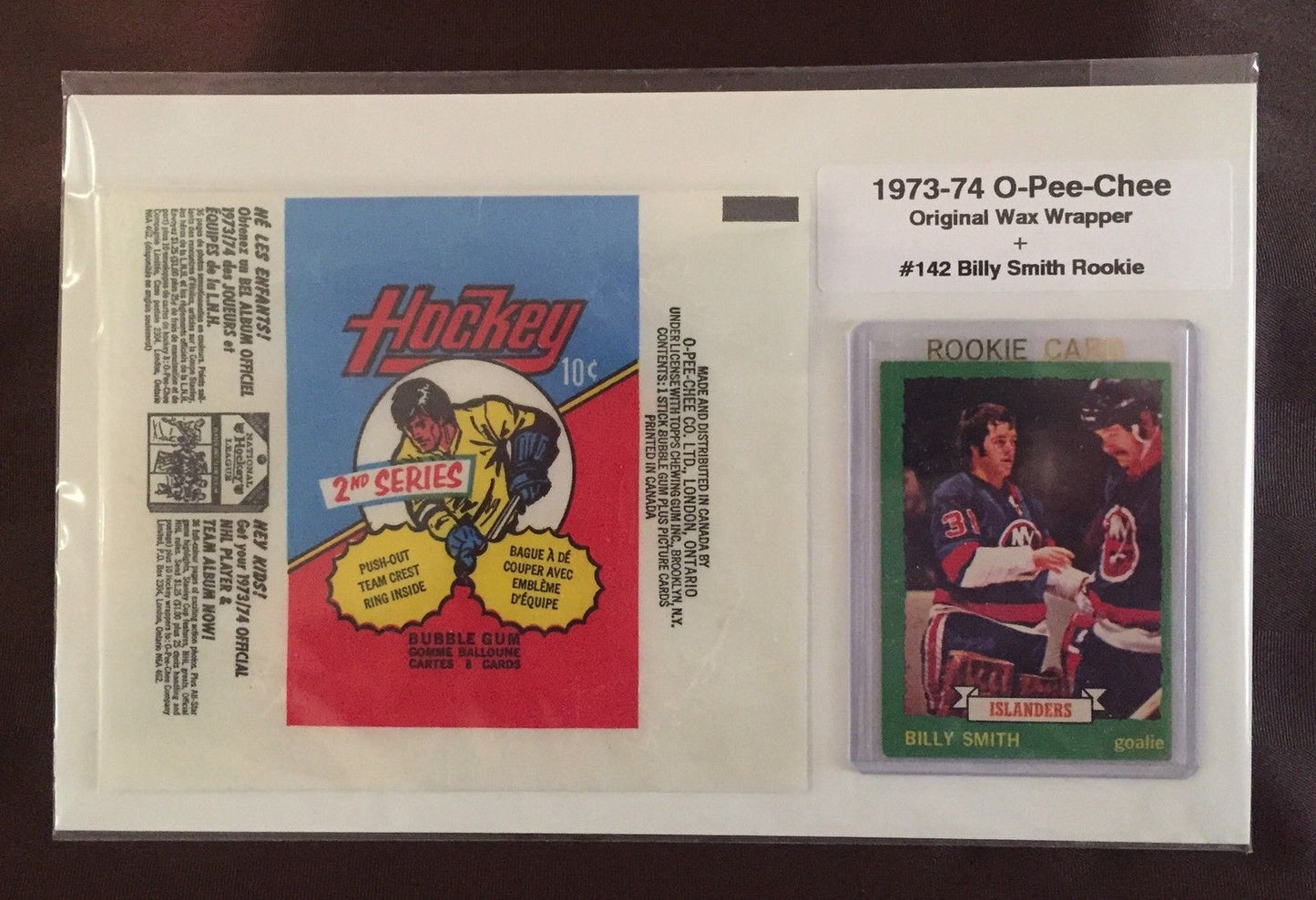 1973-74 O-Pee-Chee Original Wax Wrapper + BILLY SMITH Rookie Display