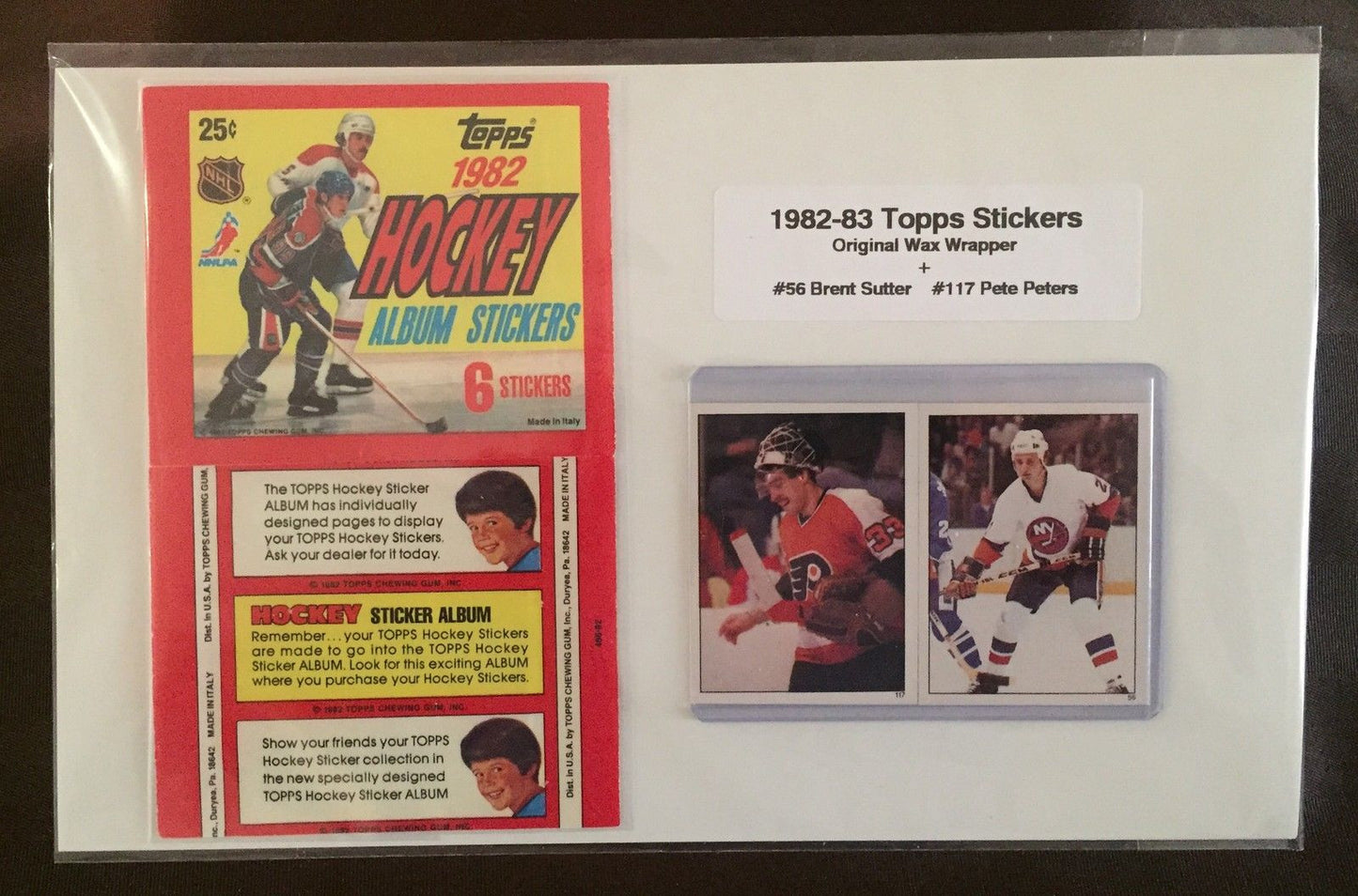 1982-82 Topps Stickers Original Wax Wrapper + Brent Sutter/Pete Peters