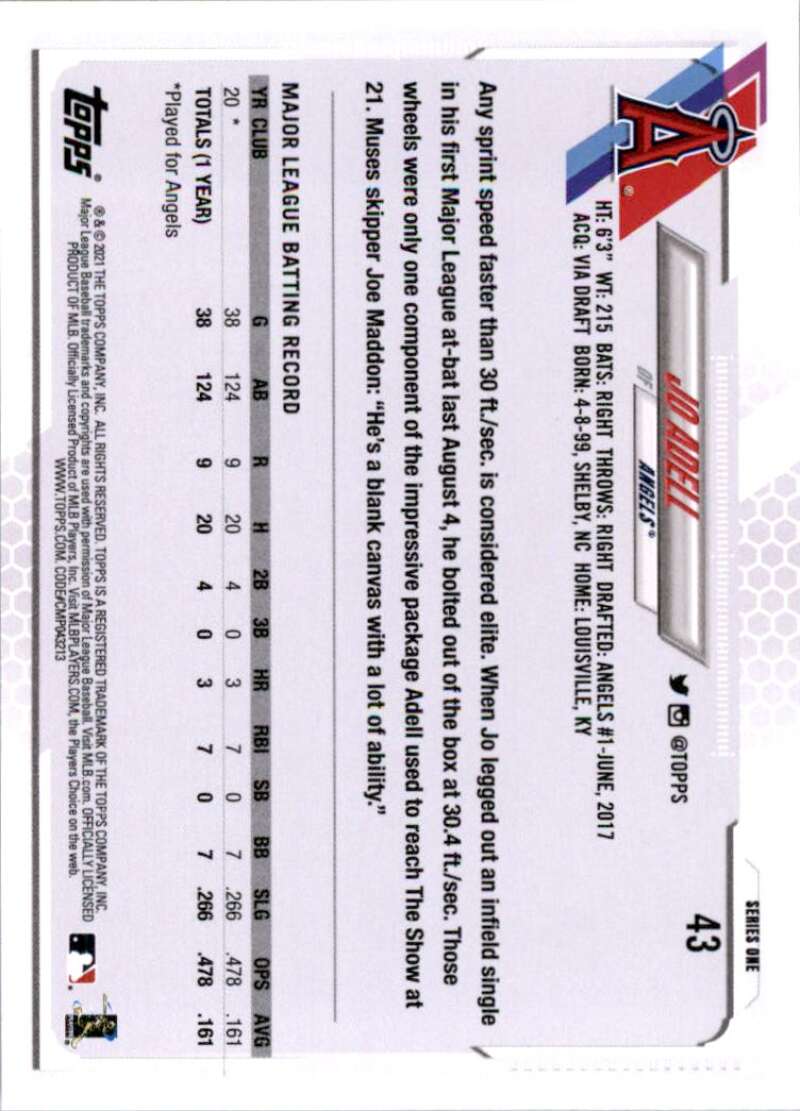 2021 Topps Baseball #43 Jo Adell RC Rookie Los Angeles Angels Image 2