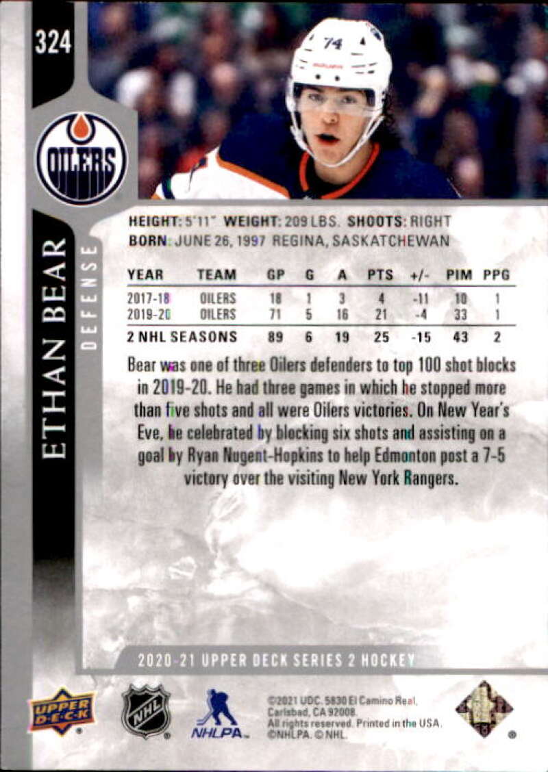 2020-21 Upper Deck Hockey #324 Ethan Bear Edmonton Oilers Image 2