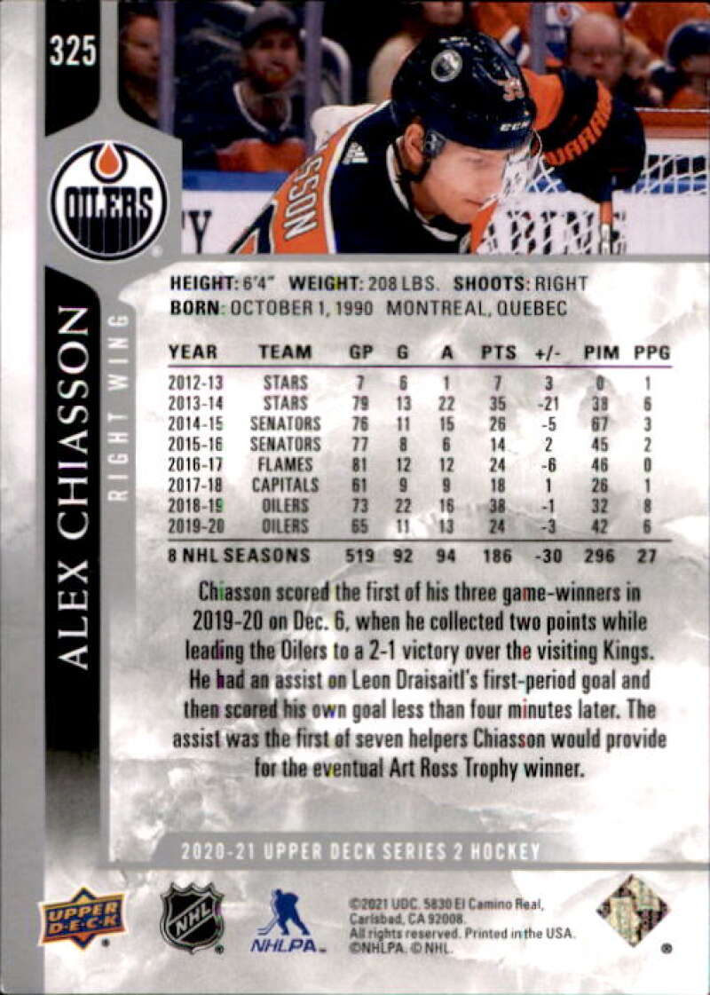 2020-21 Upper Deck Hockey #325 Alex Chiasson Edmonton Oilers Image 2