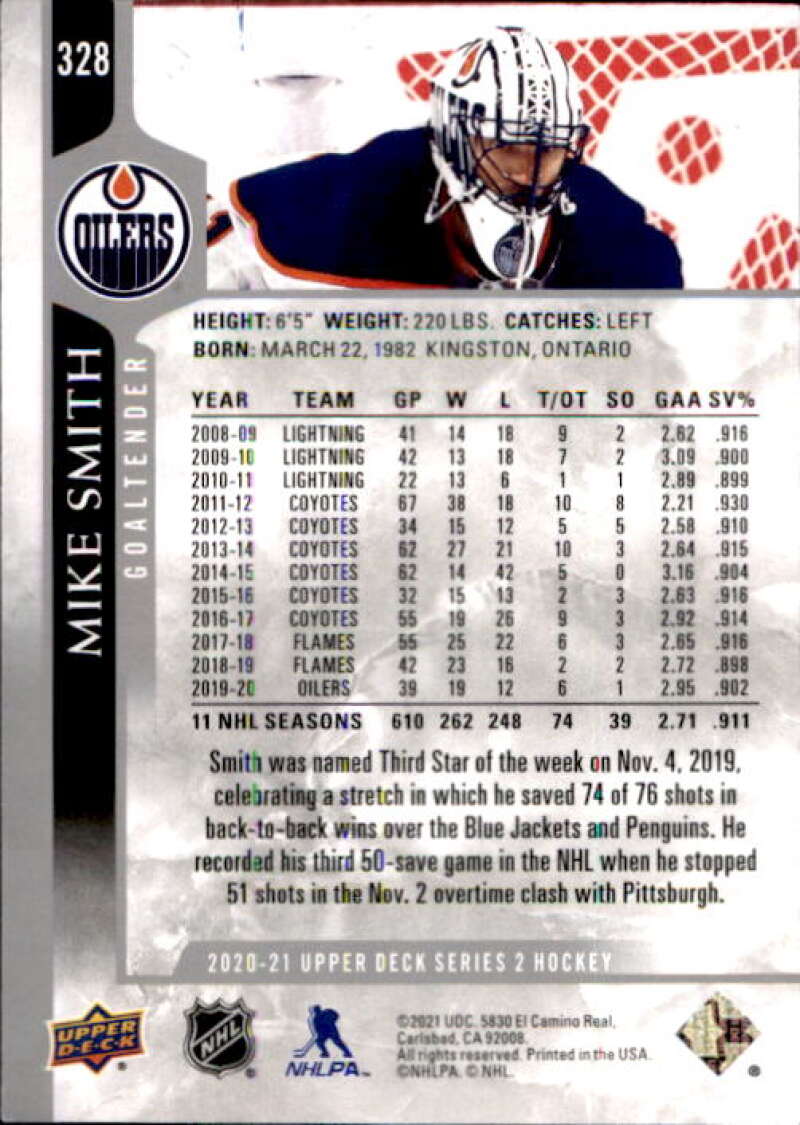 2020-21 Upper Deck Hockey #328 Mike Smith Edmonton Oilers Image 2