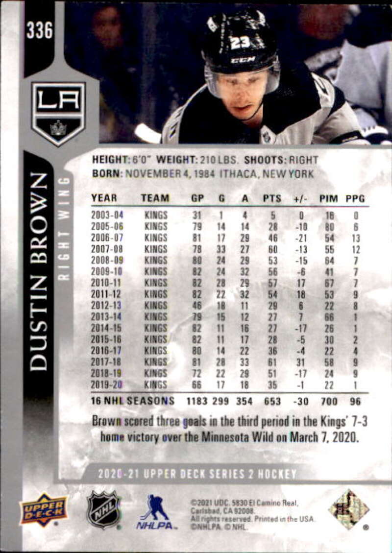 2020-21 Upper Deck Hockey #336 Dustin Brown Los Angeles Kings Image 2