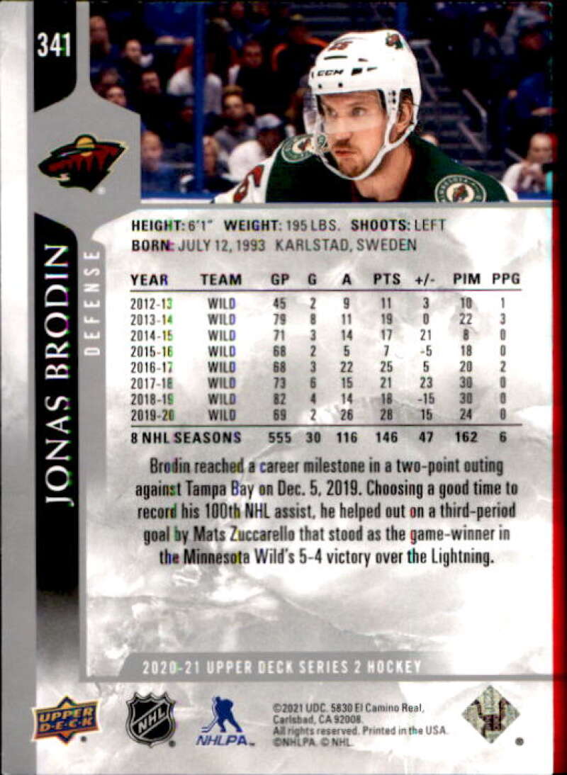 2020-21 Upper Deck Hockey #341 Jonas Brodin Minnesota Wild Image 2