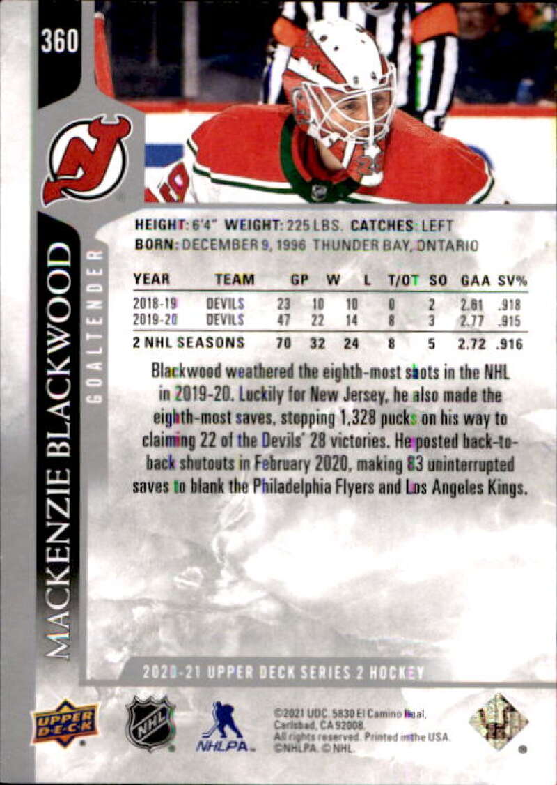 2020-21 Upper Deck Hockey #360 Mackenzie Blackwood New Jersey Devils Image 2