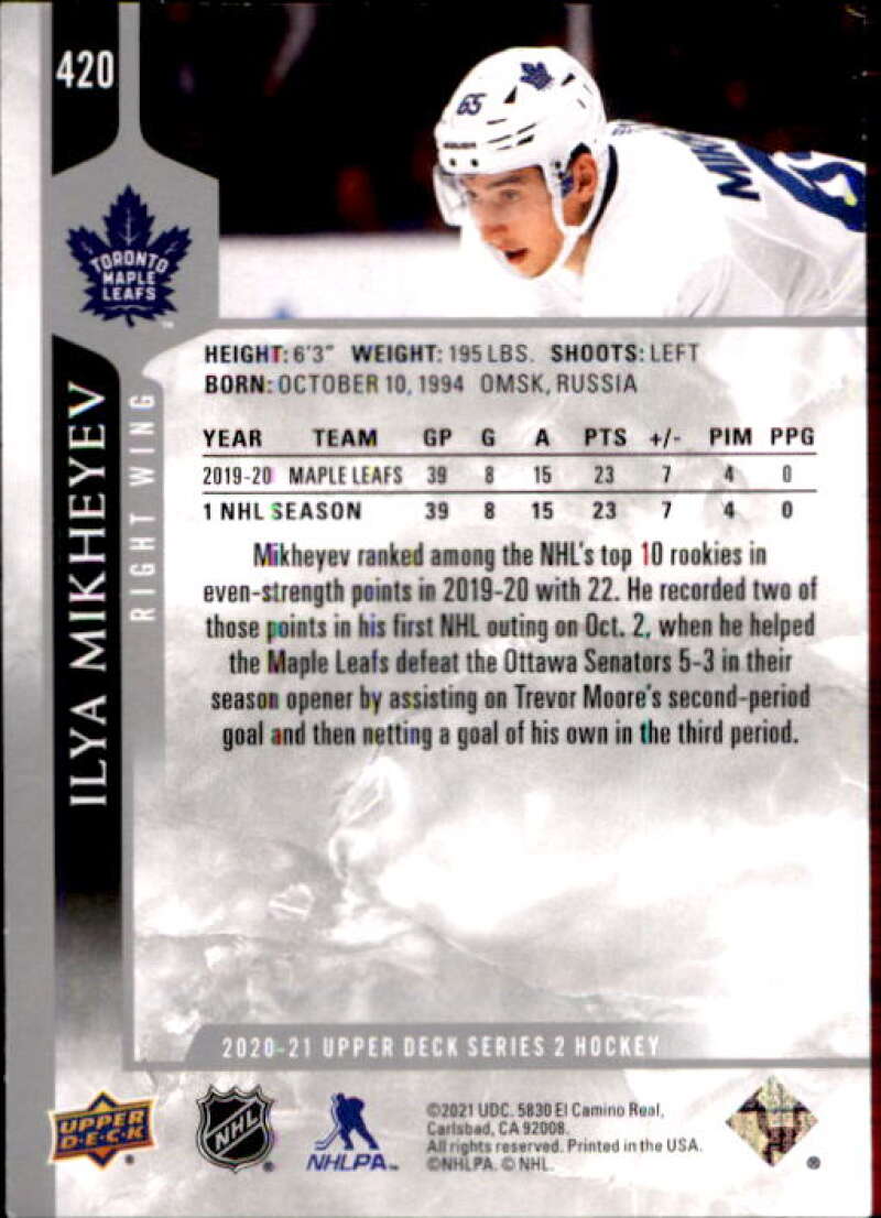 2020-21 Upper Deck Hockey #420 Ilya Mikheyev Toronto Maple Leafs Image 2