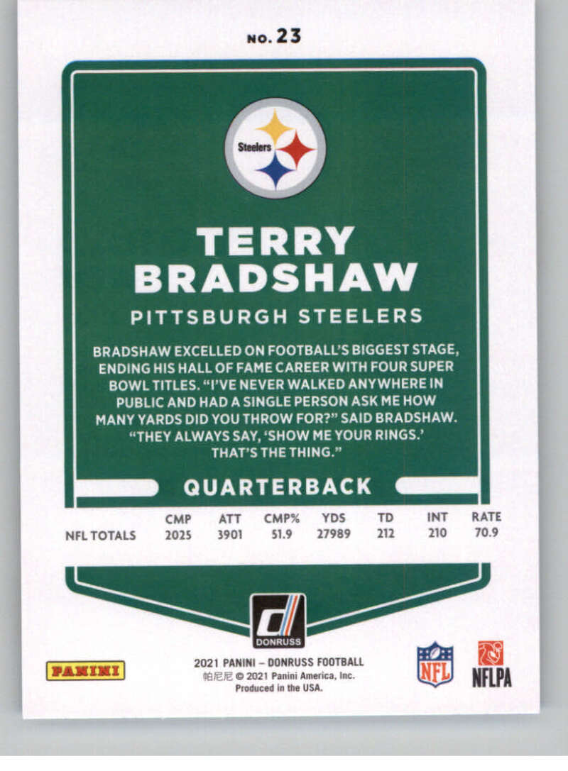 2021 Donruss #23 Terry Bradshaw Pittsburgh Steelers V88768 Image 2
