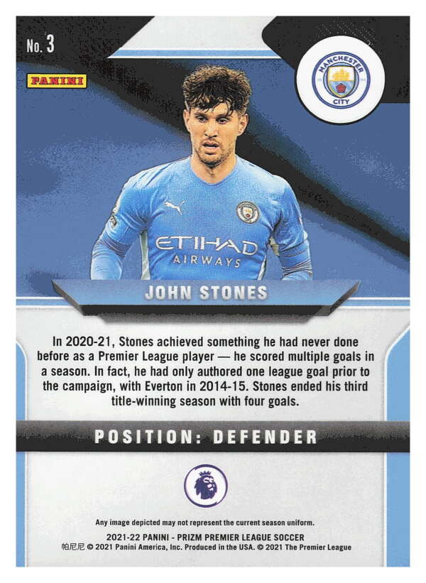 2021-22 Panini Prizm Premier League Soccer #3 John Stones Manchester V97416 Image 2