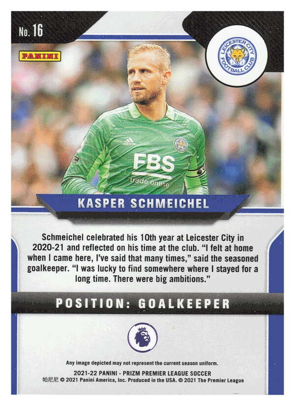 2021-22 Panini Prizm Premier League Soccer #16 Kasper Schmeichel V97421 Image 2