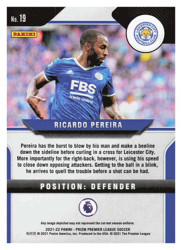2021-22 Panini Prizm Premier League Soccer #19 Ricardo Pereira V97422 Image 2